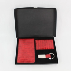 Vintage Faux Leather Notebook Card Holder & Keychain Set Red