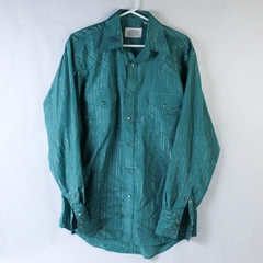 Gibson Men's Size M Western Shirt Pearl Snap Button Up Teal Metallic Stripe