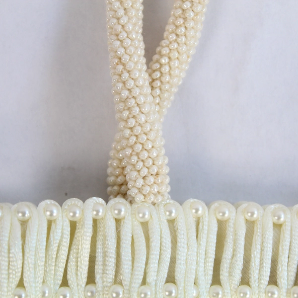 Vtg Vanessa Paris London Clutch Purse Cream Faux Pearls Double Handle Bag