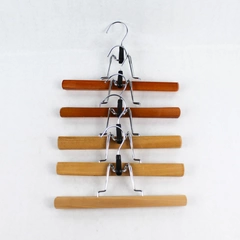 Lot of 5 Brown Wooden Pants Skirt Hangers with Metal Hooks Size 6.25" 10"