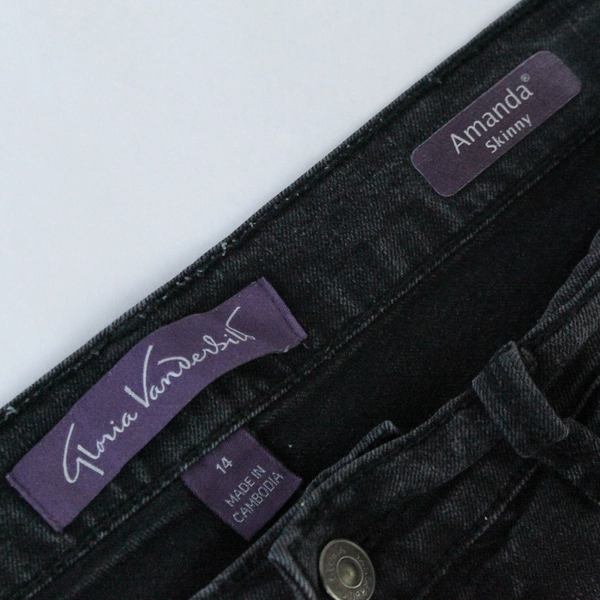 Gloria Vanderbilt Women's Jeans Amanda Skinny Faded Black Size 14  