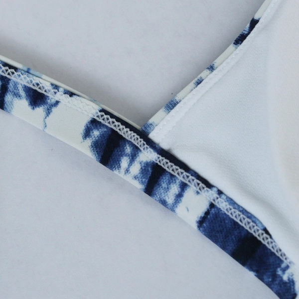Time and Tru Swim Top Women's Plus Size 1X Tie Halter Style Blue White Tie-dye
