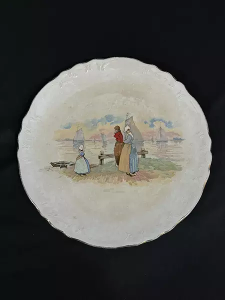 Antique J and E Mayer Vitreous China Plate Colonial Sailboat Scene