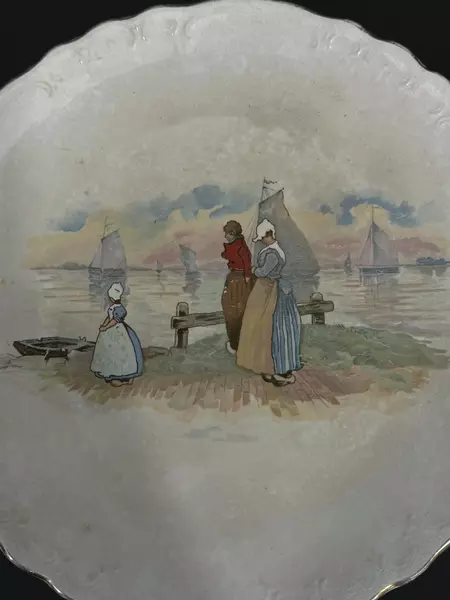 Antique J and E Mayer Vitreous China Plate Colonial Sailboat Scene