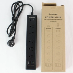 iEcopower Black Power Strip with Cord 5 AC Outlets with 3 USB Tested 