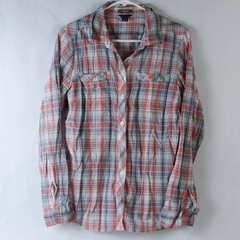 Eddie Bauer Classic Fit Women's Button Up Shirt Size M Pink Purple Teal Plaid
