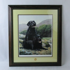 Nigel Hemming Labrador Dog Signed Lithograph Print Wood Frame 23 x 27 Inches