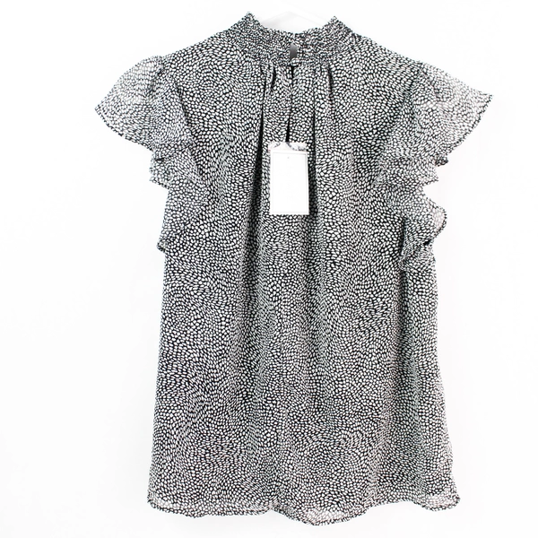 NWT 1. State Gray and Black Patterned Short-Sleeve Blouse Women's Medium