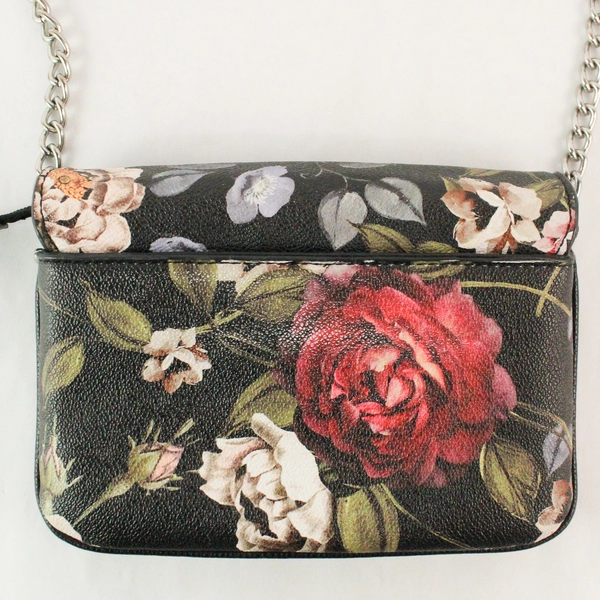Dana Buchman Black Leather Floral Chain and Strap Cross Body Purse NO. 8833313