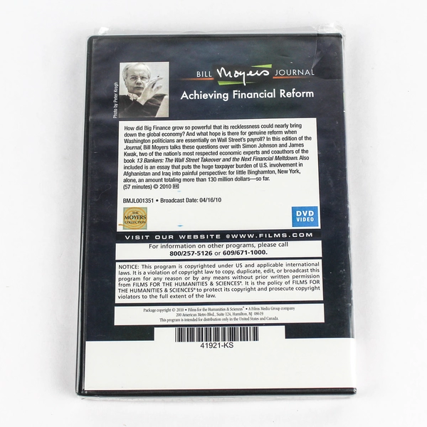 Bill Moyers Journal DVD Achieving Financial Reform 2010 Good Condition