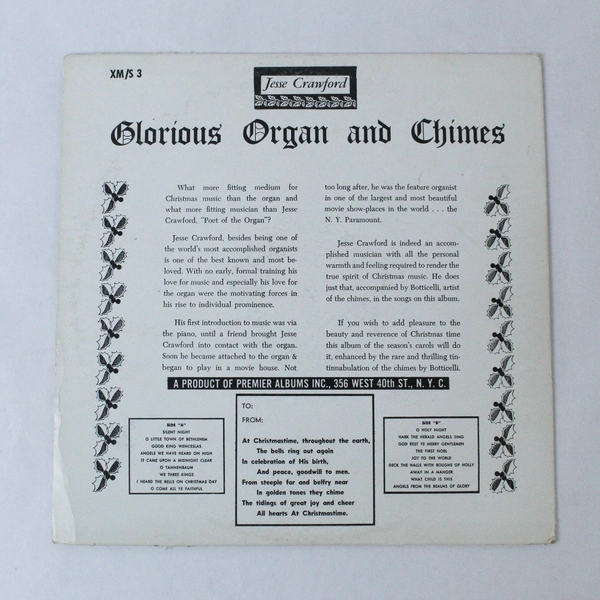 Jesse Crawford Plays Organ And Chimes For Christmas Vinyl LP Record 1964 XM3