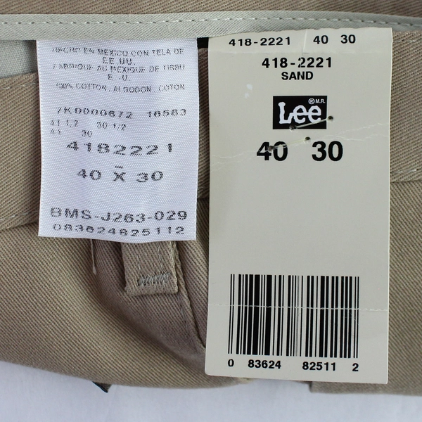 Lee Men's Stain Resistant Khakis Wrinkle Free 40x30 Plain Front Pants