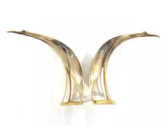 Lot of 2 Hand Carved Steer Horn Egret Bird Figurines Pre-Owned