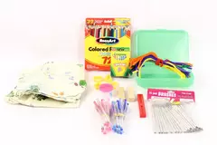 Lot of Children's Art Supplies Crayons Pencils Paint Brushes Pens Storage Case