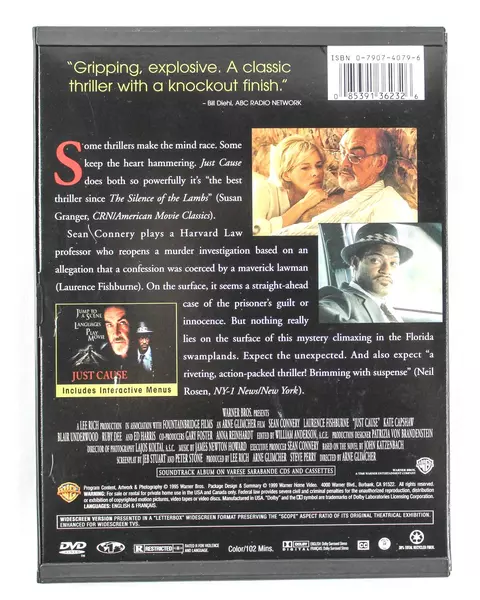 Just Cause DVD 1995 Sean Connery Laurence Fishburne Warner Bros Pre-Owned