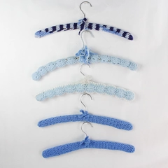 Vintage Lot of 5 Hand Crocheted Varied Blues Yarn Covered Clothing Hangers