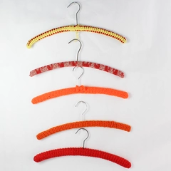 Vintage Lot of 5 Hand Crocheted Red & Orange Yarn Covered Clothing Hangers