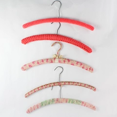 Vintage Lot of 5 Hand Crocheted Pink Yarn Covered Clothing Hangers 