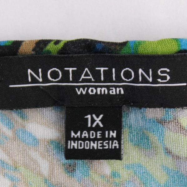 Notations Green Blue Brown White Abstract Patterned T-Shirt Women's Size 1X