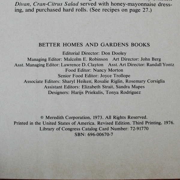Better Homes and Gardens Meals In Minutes Cookbook 1973 Hardcover Used