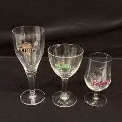 Lot Of 3 Mixed Footed Beer Glasses From Belgium De Koninck Petrus Belgique Ale