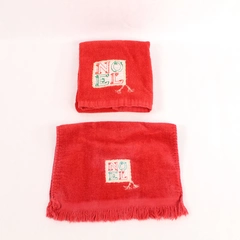 Set of 2 Vintage R.A. Briggs Christmas Noel Hand & Fingertip Towels Red Decor