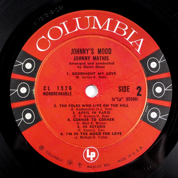 Johnny's Mood LP by Johnny Mathis Columbia CL1526 Pre-Owned Record