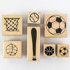 Lot of 7 Sports Theme Mounted Rubber Stamps Basketball Soccer Baseball