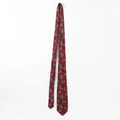 Unbranded Retro Red Teal and Brown Patterned Silk Necktie