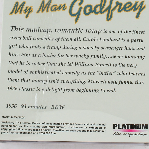 My Man Godfrey VHS 2000 William Powell Carole Lombard Black and White