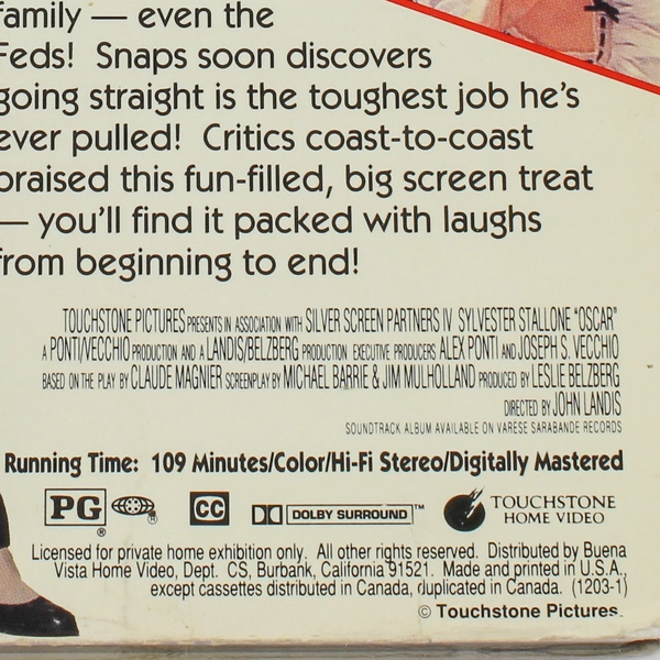 Oscar VHS 1991 Sylvester Stallone Comedy Touchstone Home Video