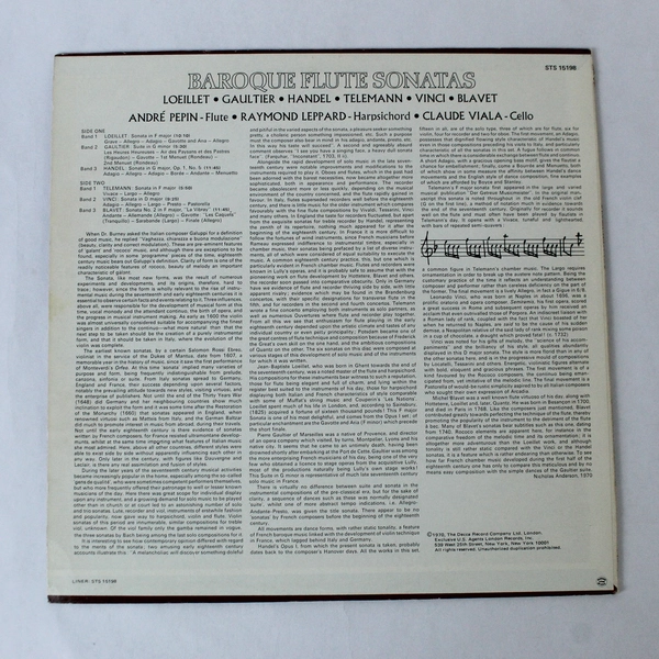 Baroque Flute Sonatas Pepin Leppard Viala 1970 Vinyl LP London Records