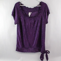 Heart Soul Top Women's Size XL Purple Crinkled Boat Neck Short Sleeves Pullover