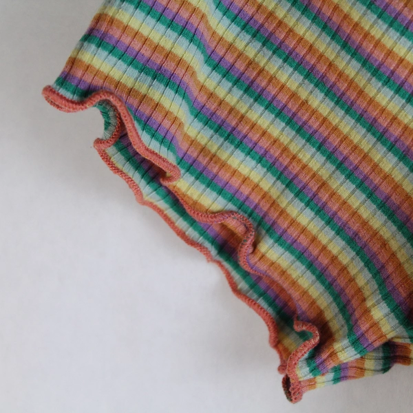 Wild Fable Women's Large V Neck Rainbow Striped Short Sleeve Lettuce Edge Top