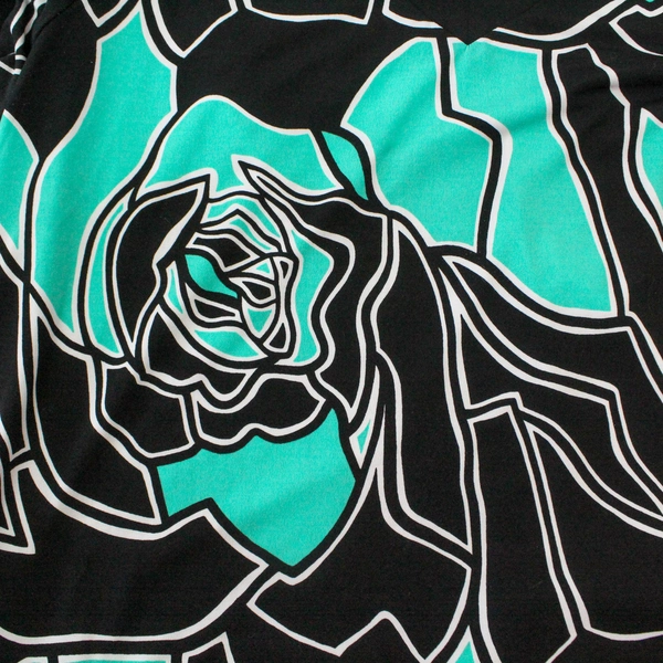Susan Graver Top Shirt Women's Size L Green Black Asymmetrical Hem 3/4 Sleeves