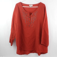 Dress Barn Plus Size 3X Red Tunic Top Blouse Long Sleeves Stud Accents