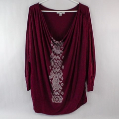 One 7 Six Shirt Top Women's Plus Size 1X Plum Purple Boat Neck Studded Accent