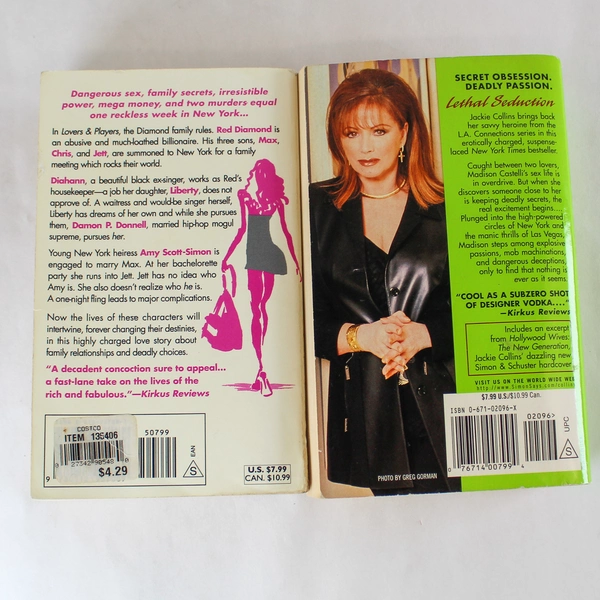 Lot of 2 Jackie Collins Novels Lethal Seduction Lovers And Players