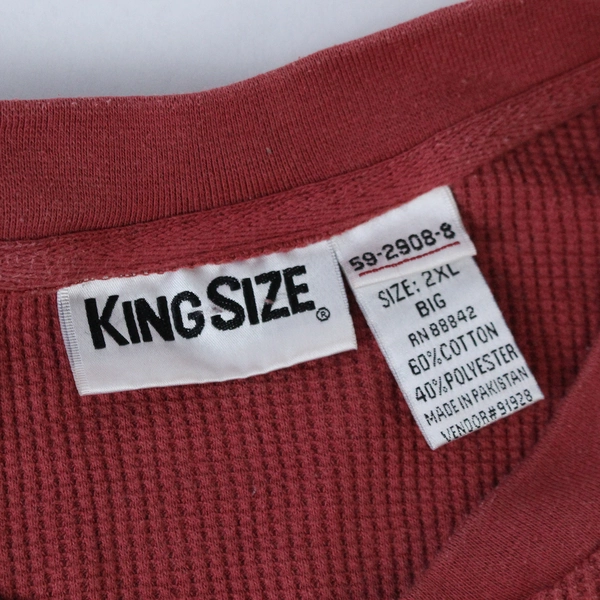King Size Thermal Style Shirt Men's Size 2XL Big Red Long Sleeves