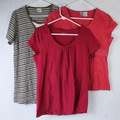 Lot of 3 Maternity Tops Women's Size Large Red Brown Motherhood Duo Short Sleeve
