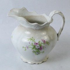 Antique KT&K Semi Vitreous Porcelain Pitcher White Floral Pattern
