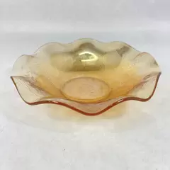 Vintage Jeannette Glass Floragold Ruffled Rim Serving Bowl 9.75 Inch