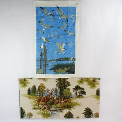 Lot of 2 Printed Fabric Deer and Seabird Designs For DIY Fabric Cutters Crafting