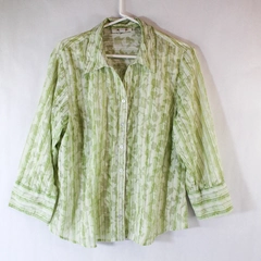 JM Collection Women's Size 12 Green White Floral Long Sleeve Shirt Blouse