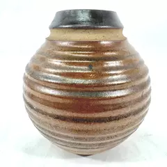 Signed Beehive Style Ceramic Vase Brown 7.25 Inch Decorative Planter Home Decor