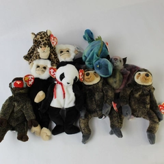 Lot of 9 Vintage TY Beanie Baby Jungle Animals Most With Tags Sneaky Fortune