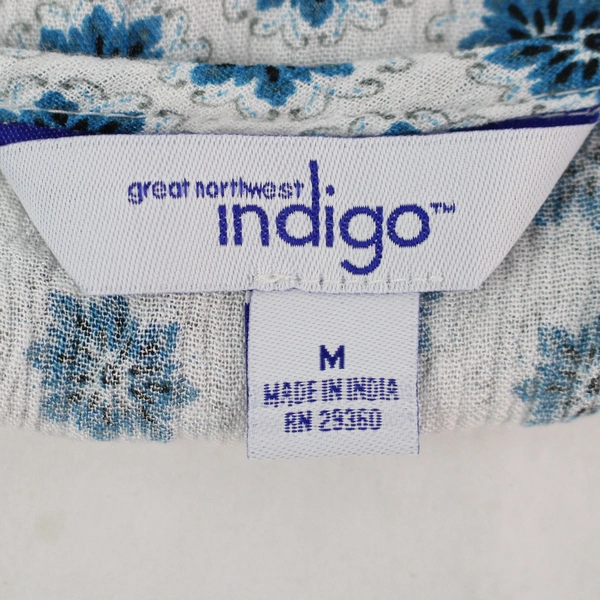 Great Northwest Indigo Blue and White Patterned Sleeveless Blouse Women's Medium