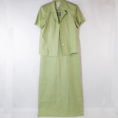 Miss Dorby 2 Piece Women's 10 Linen Maxi Dress Tank Blazer Short Sleeve Green