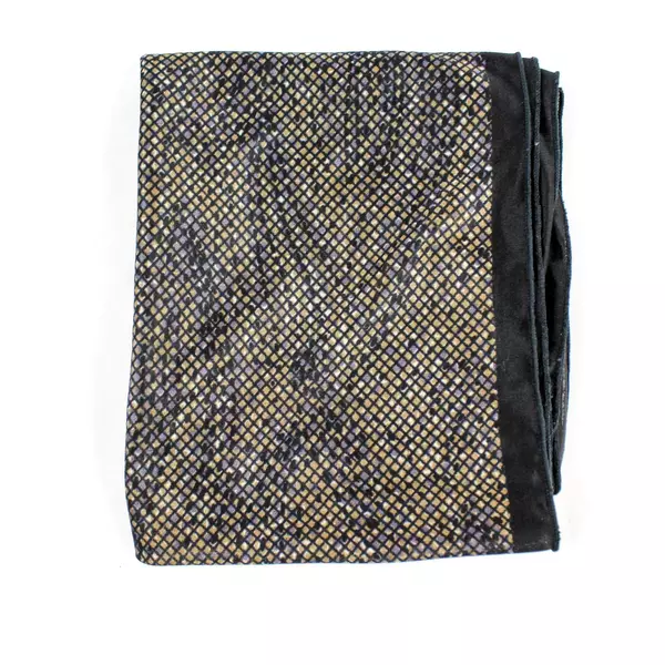 Vintage Black Beige Gray Silk Scarf Geometric Pattern 55" Long Good Condition