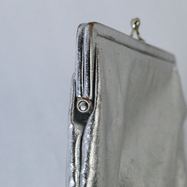 Vintage Jane Shilton Leather Clutch Silver Toned Handbag Purse Small Evening Bag